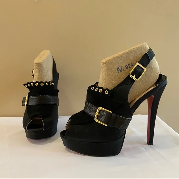 Christian Louboutin Black Heels with Gold Accents - Picture 2 of 11